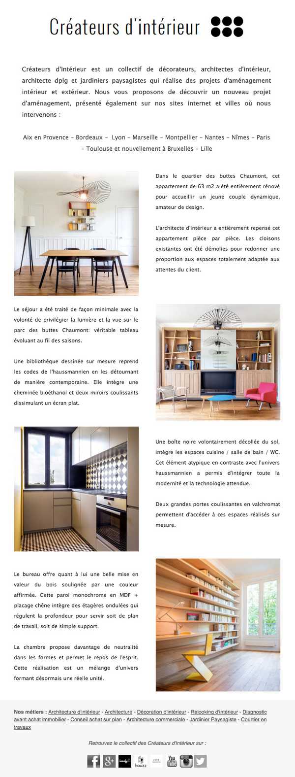 Newsletter de Mars 2016 sur l'aménagement d'un appartement haussmannien par un architecte d'intérieur